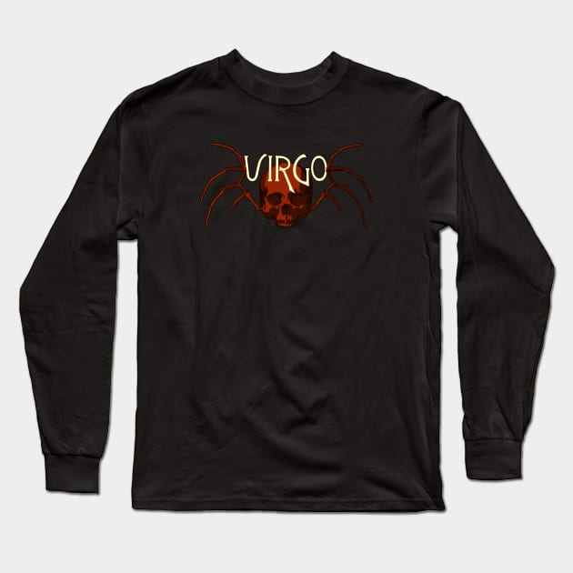 Red Virgo Virgin Skull with Skeleton Wings Zodiac Totem Shirt Long Sleeve T-Shirt by RyanJGillDesigns